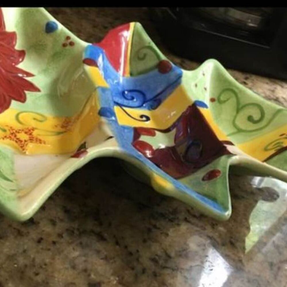 CORSICA Holiday Quilt Christmas Tree Shaped Divided Serving Dish